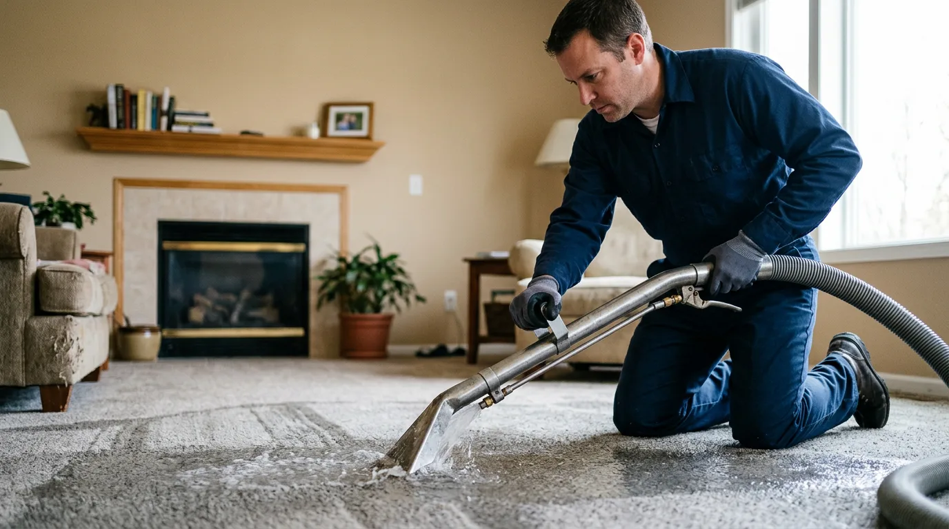 Water damage restoration technician working near Turners Falls, MA